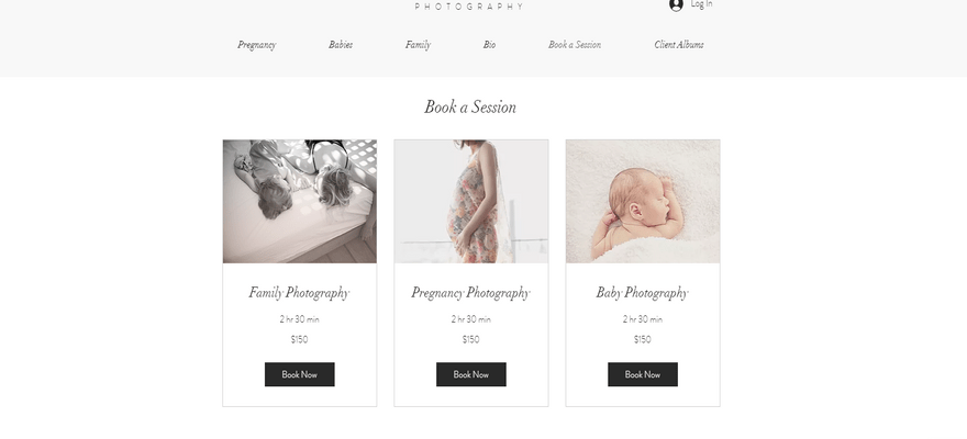 wix photography template emilia carter bookings