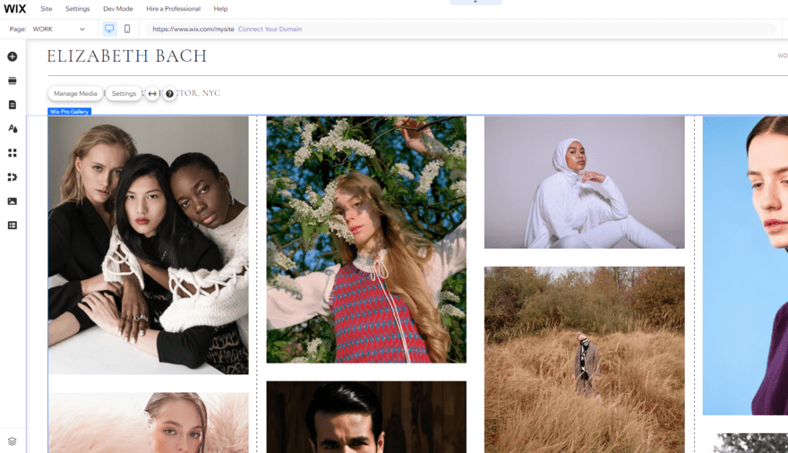 Wix photography template Wix photography template in the website editor