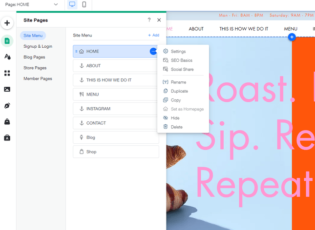 Wix SEO Help Wix SEO help from editor opening sub menu from left hand sidebar