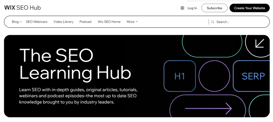 Wix SEO learning hub homepage