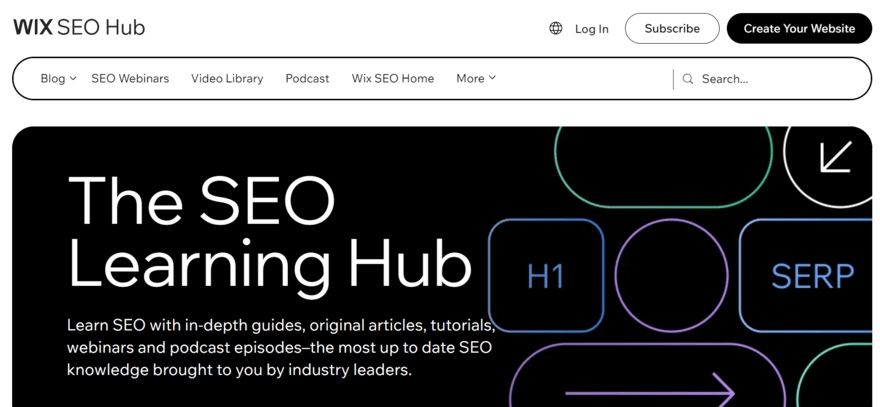 Wix SEO learning hub Wix SEO Learning Hub homepage