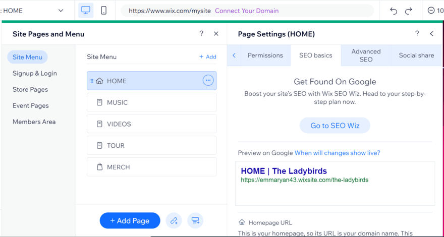 Wix SEO page settings Wix SEO page settings in the website editor