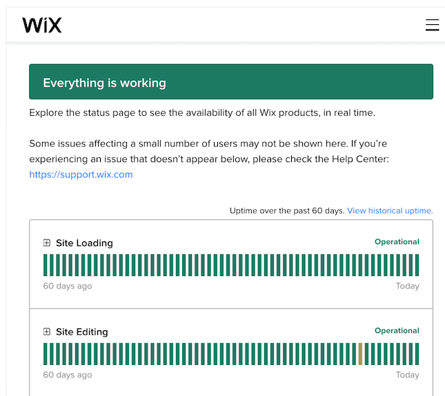 Wix Services Status Page screenshot Wix Services Status Page screenshot