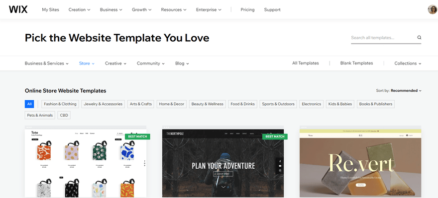 Wix templates (1) Wix template gallery showcasing a selection of three themes