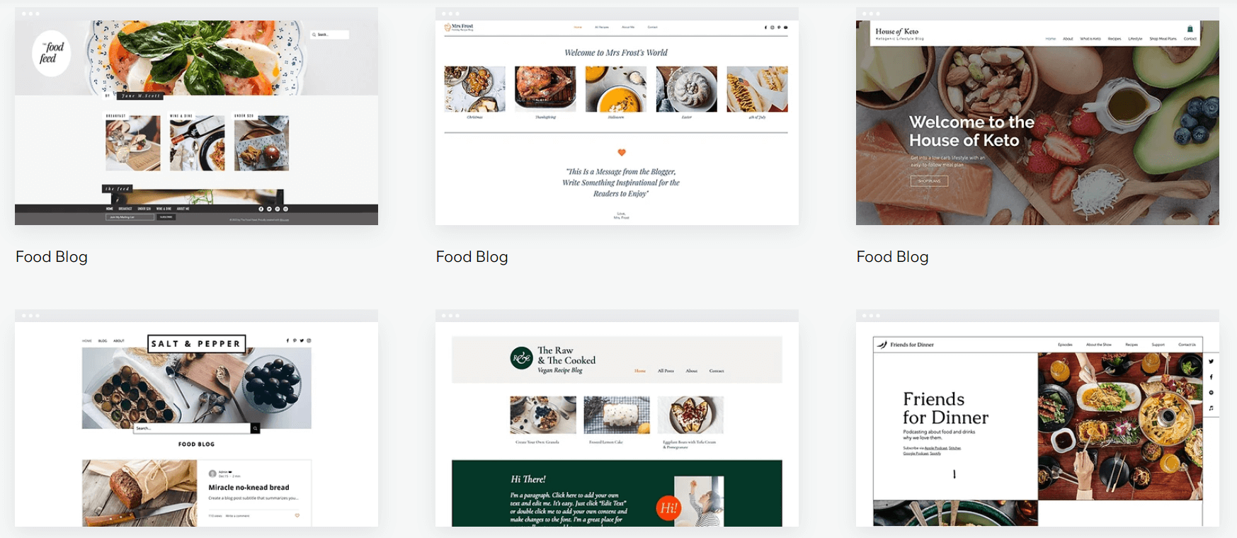 Wix templates Six different Wix templates, made for food blogs