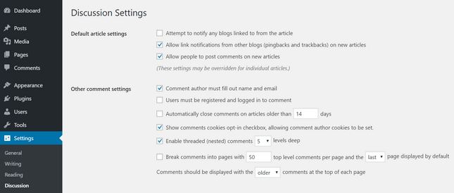 wordpress blog comments settings wordpress blog comments settings
