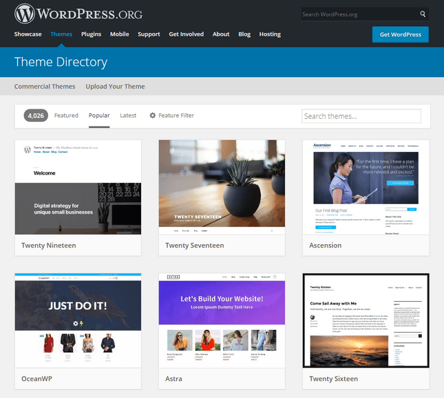 WordPress themes WordPress.org themes, six examples