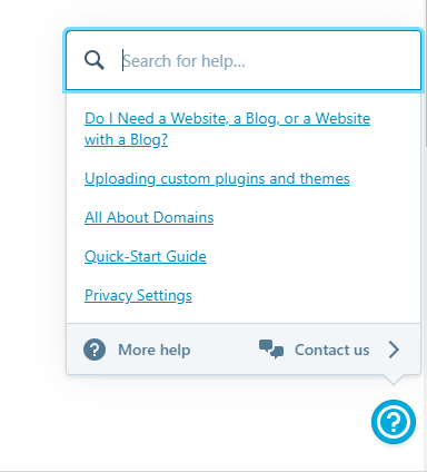 WordPress.com Help Pop-up wordpress.com help resource