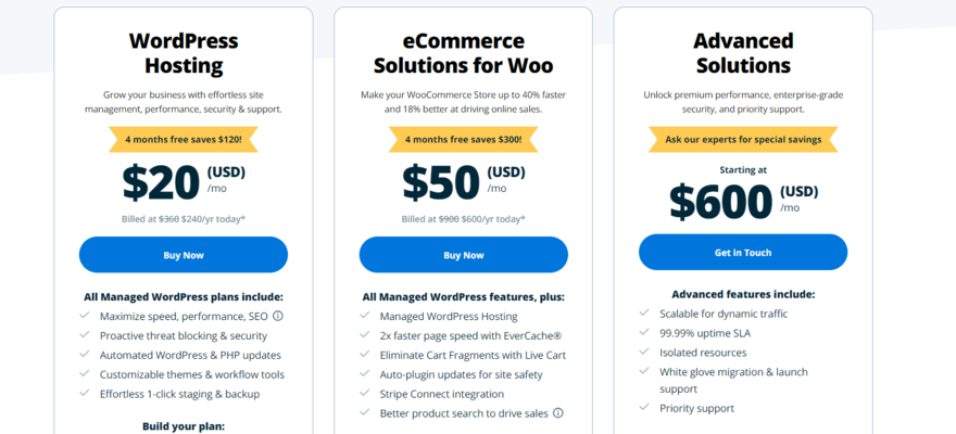 WP Engine's hosting types and pricing
