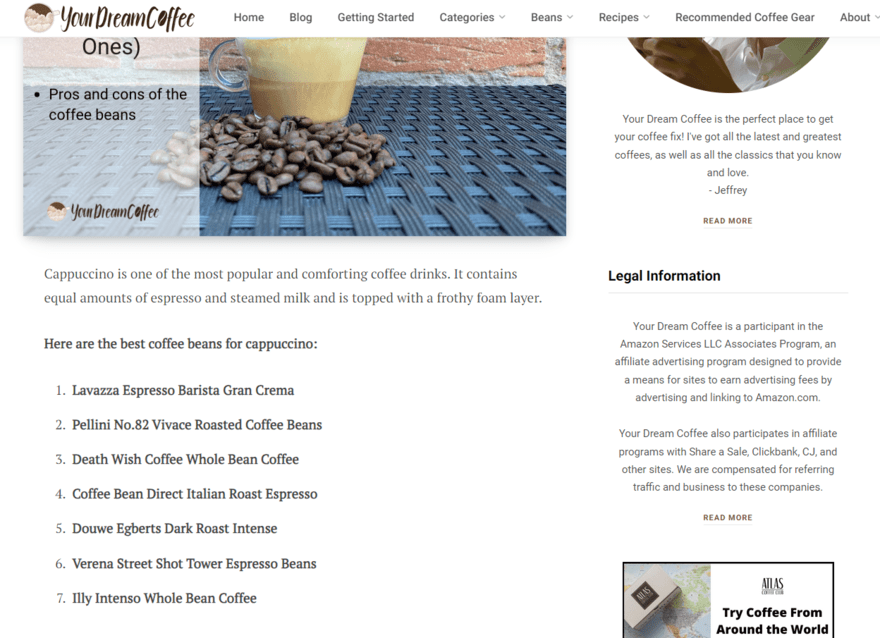 Your Dream Coffee affiliate blog