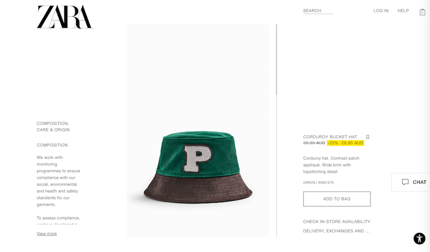 Zara product page screenshot Zara product page screenshot