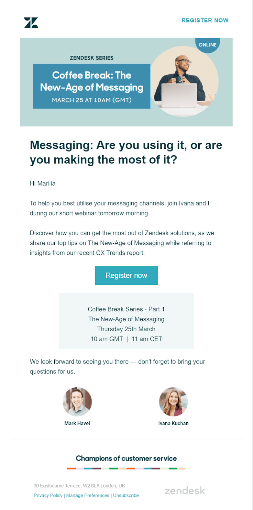 Zendesk B2B email marketing example Zendesk email screenshot on marketing